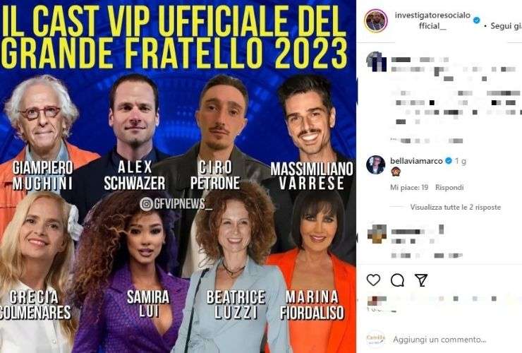Cast GF VIP 2023 Marco Bellavia commento concorrenti