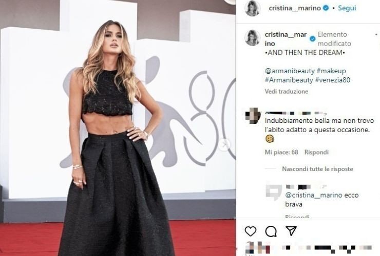 Cristina Marino look Festival di Venezia commenti social