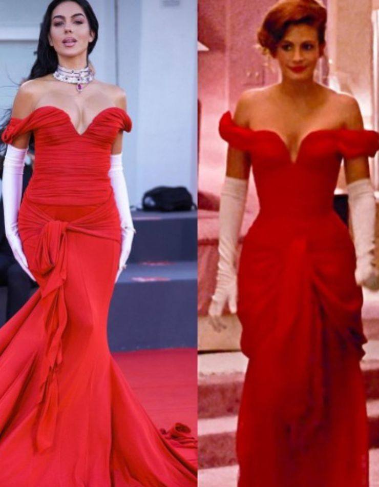 Georgina Rodriguez red carpet Venezia abito rosso film romantico