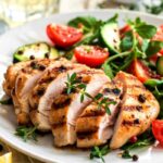 un piatto di petto di pollo grigliato con insalata per perdere peso velocemente