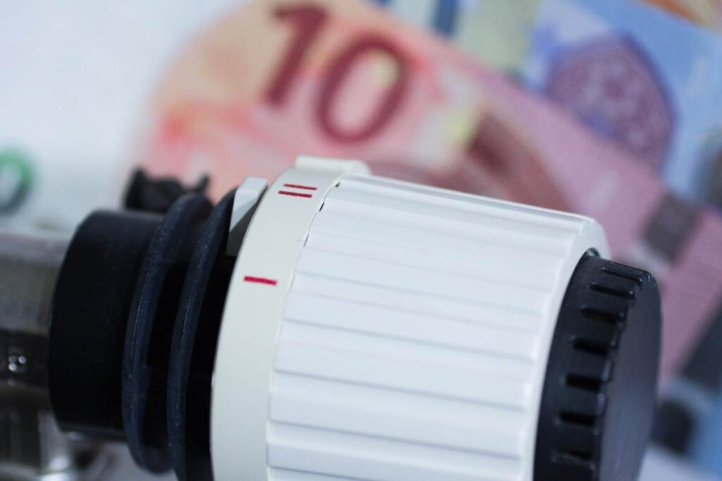 I termosifoni con i soldi sullo sfondo