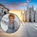sfondo duomo di Milano con piazza e tondo con Ornella Vanoni
