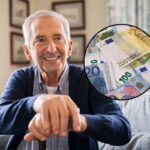 sfondo anziano con bastone e tondo con banconote euro