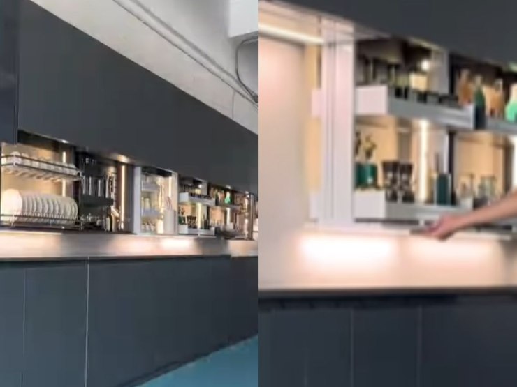 cucina con pensili a scomparsa