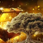 sfondo forziere con oro e albero della vita simbolo