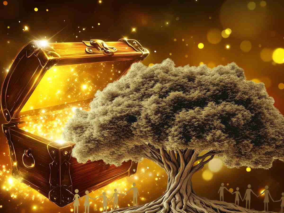 sfondo forziere con oro e albero della vita simbolo