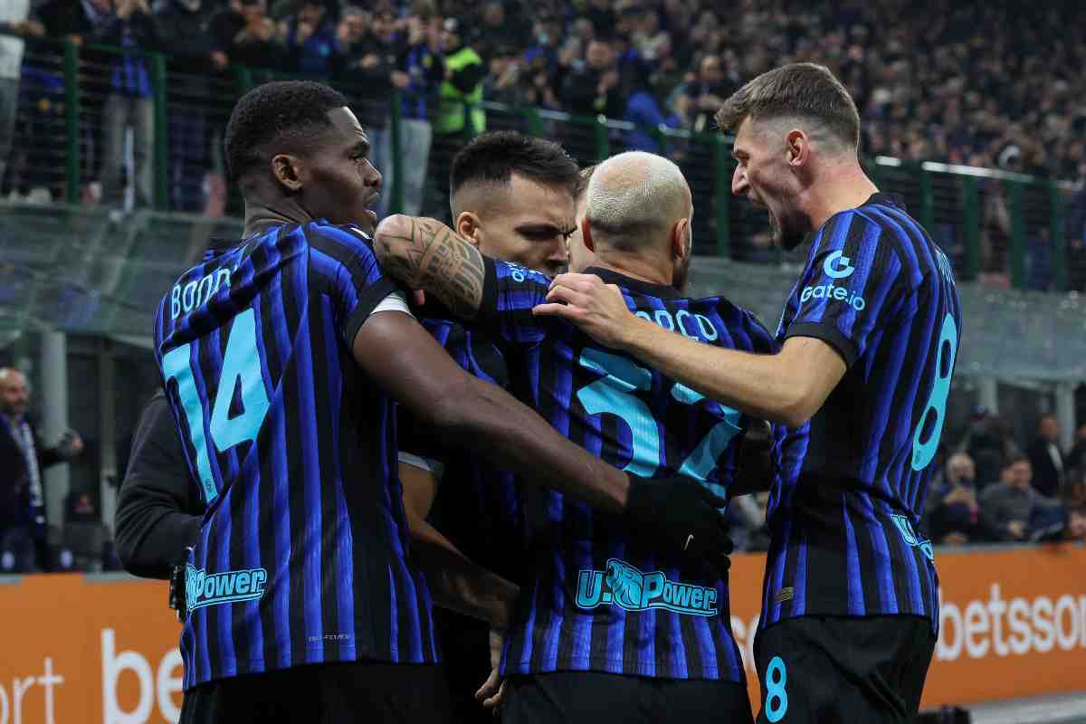 Il momento dell'esultanza dopo la rete dell'1-0 di Lautaro Martinez