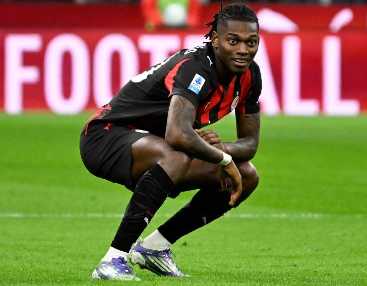 Rafa Leao dopo che ha segnato la rete dell'1-0 alla Lazio