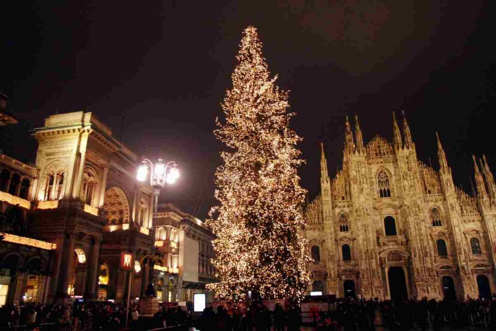 Il grande albero di Natale in piazza Duomo a Milano
