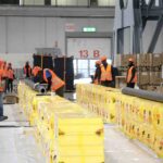 Una fase dei lavori dello stadio che ospiterà l'hockey su ghiaccio per le Olimpiadi